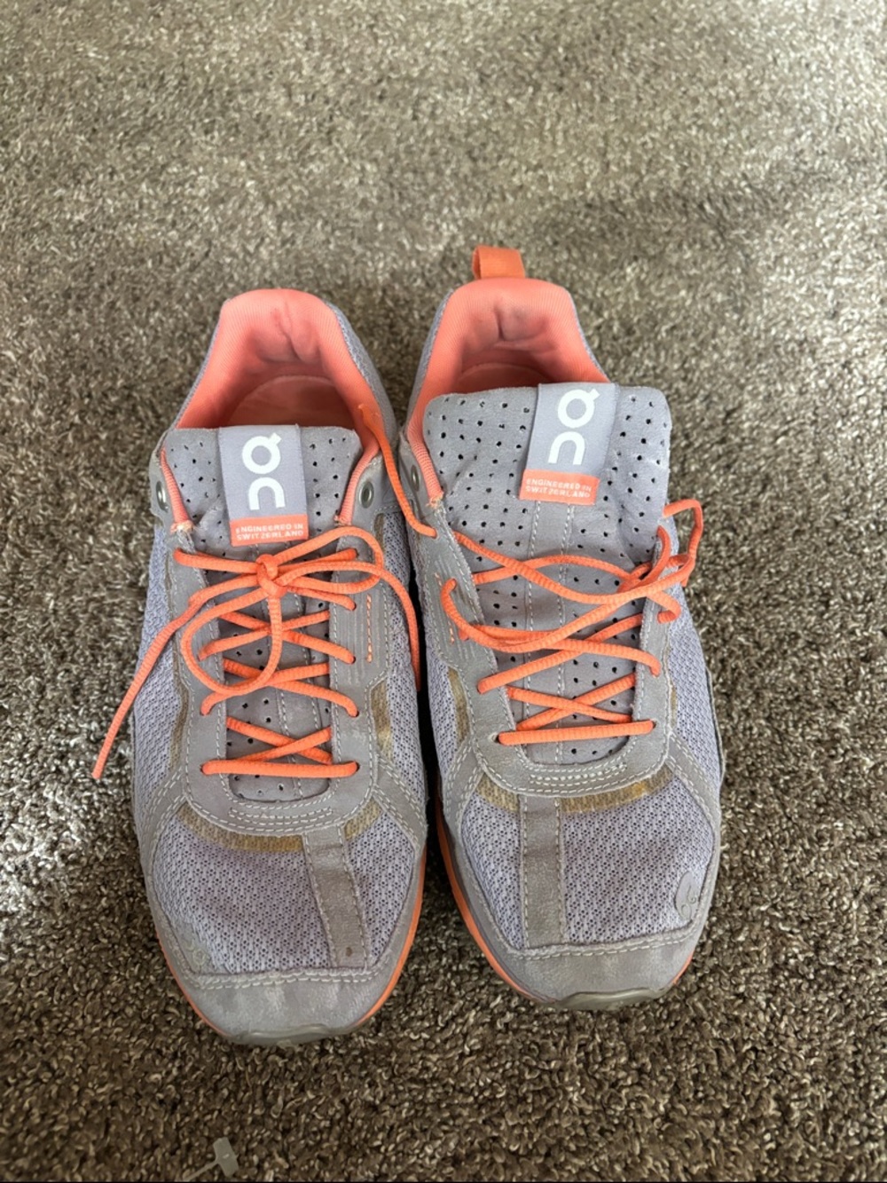 On Running Gray and Coral Women's Athletic Sneakers